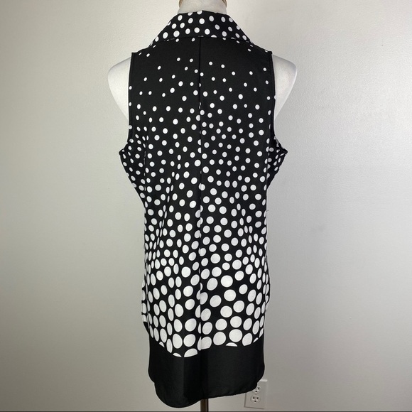 Milano Polka Dot Hi Low Top Women's Medium Black White Sleeveless Button Front - Picture 7 of 8